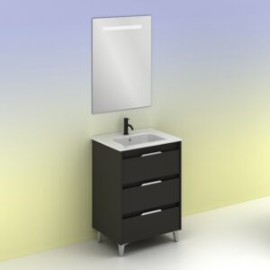 Mueble de baño SUKI 80 cm con 3 cajones antracita brillo con espejo HIKARI AMIZUVA
