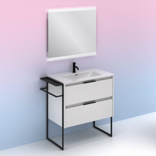 Mueble de baño KEIKO 80 cm con 2 cajones blanco brillo con espejo HIKARI AMIZUVA