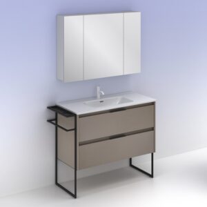 Mueble de baño KEIKO 100 cm con 2 cajones fumé arenado con espejo MIDORI AMIZUVA