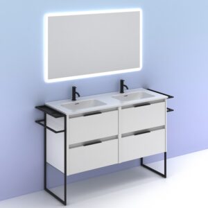 Mueble de baño KEIKO 120 cm con 4 cajones blanco brillo con espejo HOSHI AMIZUVA