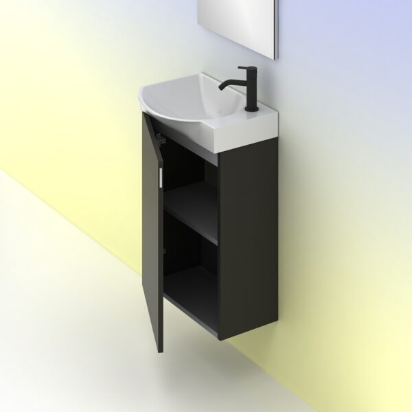 Mueble de baño MIKA Ancho 45 cm. 1 puerta. Fondo reducido 25 cm. Antracita brillo AMIZUVA