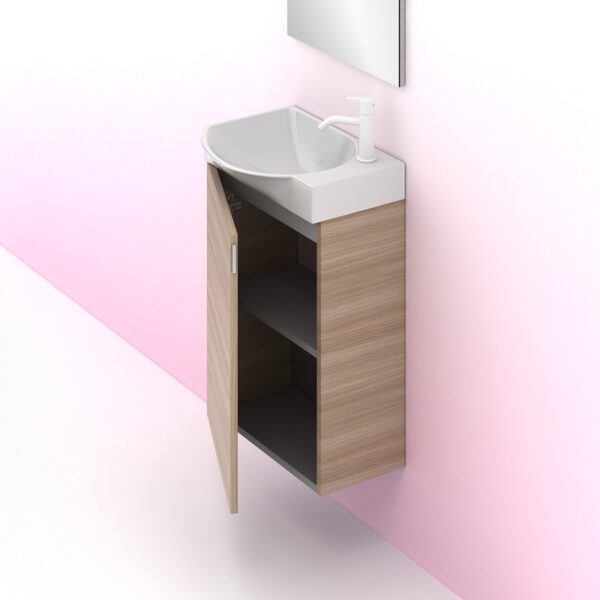 Mueble de baño MIKA Ancho 45 cm. 1 puerta. Fondo reducido 25 cm. nogal arenado AMIZUVA